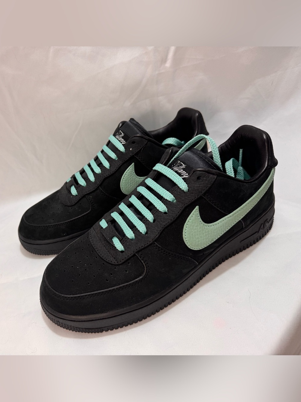 Nike Men’s Black Suede Sneakers with Mint Green Swoosh